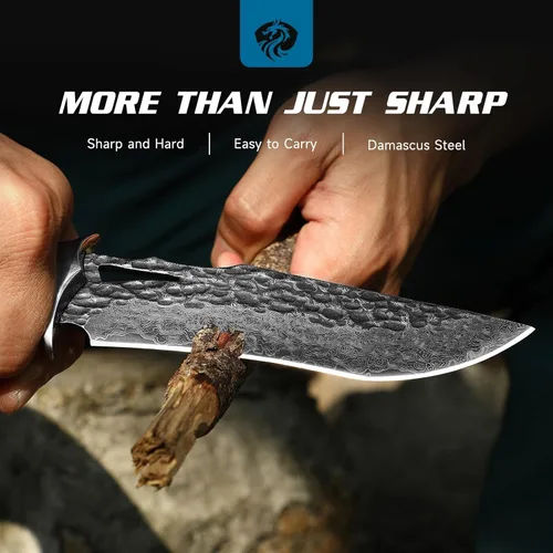 Miniatura 3 de DRACHENADER Cuchillo de caza de Damasco VG10 hecho a mano con 67 capas de acero de Damasco con funda de cuero real, hoja fija para hombres, mango