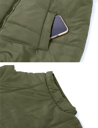 Miniatura 5 de APAFES Chaleco acolchado de invierno para mujer, ligero, cuello alto, manga corta, acolchado, con bolsillos