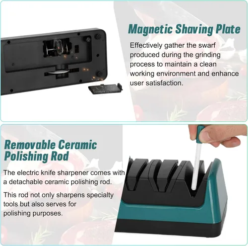 Miniatura 8 de Afilador de cuchillos eléctrico con pantalla LCD para cuchillos de carne rectos, dentados, cuchillos y tijeras de cerámica, afilador de cuchillos
