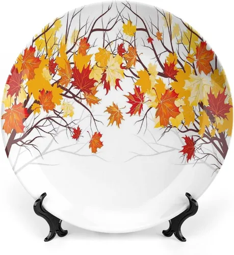 Miniatura 12 de XISUNYA Plato decorativo de 8 pulgadas, plato de vajilla de otoño, coloridas hojas de arce otoñales de noviembre, placa de exhibición de cerámica