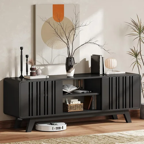 Miniatura 7 de ONBRILL Soporte de TV de 63 pulgadas para televisores de hasta 75 pulgadas, soporte de televisión moderno de mediados de siglo con toma