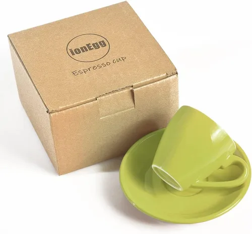 Miniatura 4 de Taza de café espresso de porcelana ionEgg con platillo, taza de café expreso, 80ml/2.7Oz, verde
