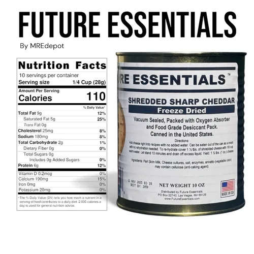 Miniatura 2 de Future Essentials Queso cheddar afilado liofilizado - Lata #2.5 - Suministro de alimentos de emergencia - Vida útil de 25 años - Fabricado