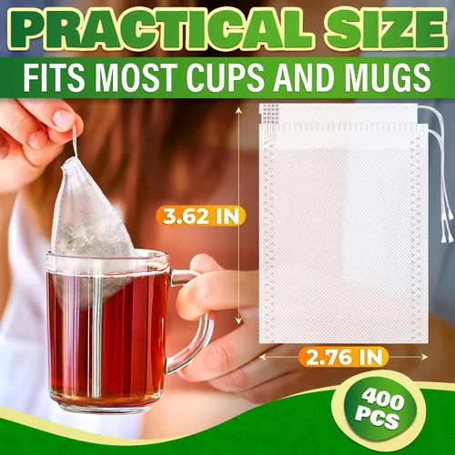 Miniatura 2 de 400 bolsas de té desechables para té de hojas sueltas, bolsas de té reutilizables de 3.62 x 2.76 pulgadas hechas de material no tejido sin