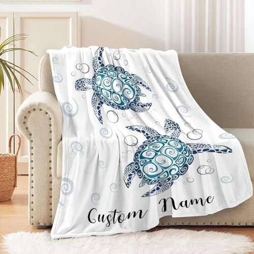 Miniatura 10 de Manta personalizada con nombre, texto y nombre, manta personalizada con nombre para bebés, niños, niñas y adultos, manta personalizada para Tortuga