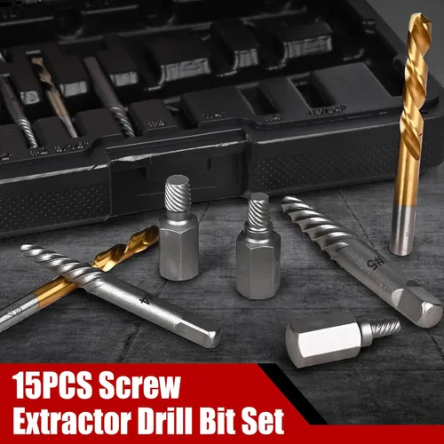 Miniatura 7 de Juego de 15 extractores de tornillos, juego de extractores fáciles de sacar, broca de mano izquierda, extractor de cabeza hexagonal, kit de acero