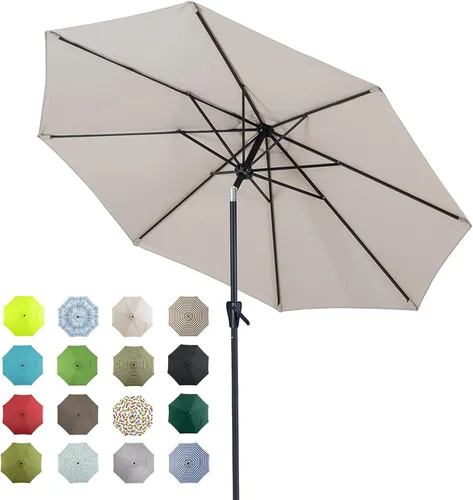 Miniatura 15 de Tempera Patio Market Outdoor Table Umbrella with Auto Tilt and Crank, Large Sun Umbrella with Sturdy Pole & Fade Resistant Canopy, Easy to Set Verde