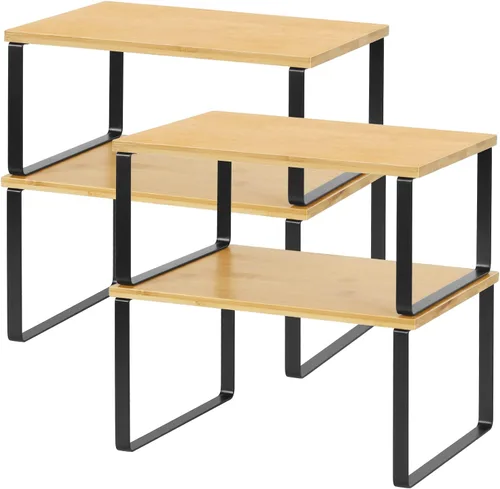 Miniatura 7 de MOOACE Estante de encimera de cocina, apilable, organizador de estante de gabinete expandible para despensa, juego de 4 unidades, color marrón