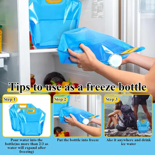 Miniatura 4 de Tessco for you Paquete de 12 bolsas plegables de almacenamiento de agua de 1.3 galones, contenedor de agua, jarra de emergencia, bolsa de Azul