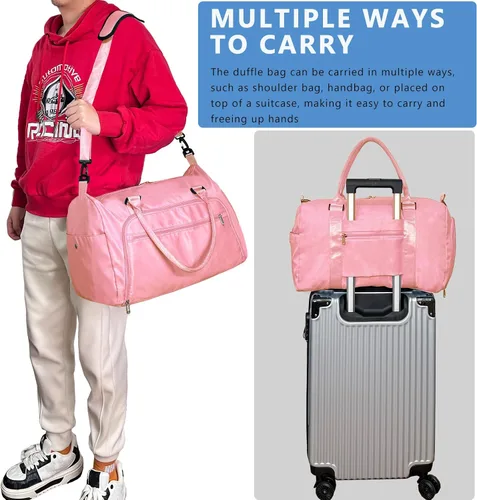 Miniatura 6 de woogwin Pequeña bolsa de gimnasio para hombres y mujeres con zapatos y compartimento húmedo, bolsa de lona impermeable para viajes, deportes