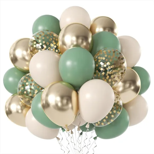 Globos de confeti verde salvia dorado – 50 piezas de globos de látex metálico verde oliva rubor dorado para eucalipto, cumpleaños, brida, ducha, Oro