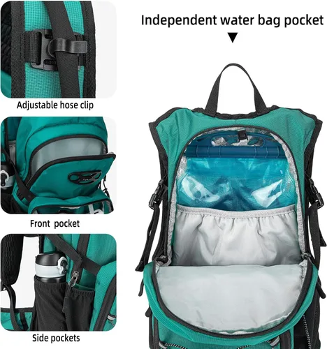 Miniatura 4 de Mochila de hidratación, mochila de agua para senderismo con vejiga de agua de 3 L, paquete de hidratación aislada, ligera, hidropack ideal para Verde