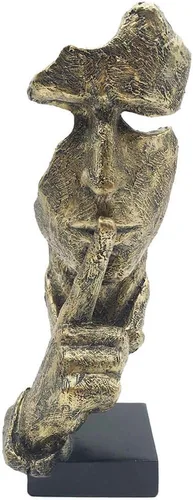 Estatua del pensador Silence is Golden - Artesanía abstracta Keep Silent Thinker Estatua Modelo Escultura de cara y mano (dorado)