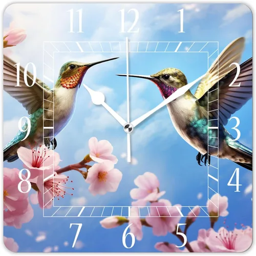 Miniatura 8 de Reloj de pared decorativo de 10 pulgadas, silencioso, cuadrado, para el hogar, sala de estar, cocina, bosque de otoño, hojas rojas brillantes, cielo