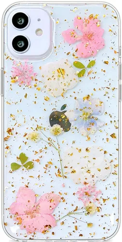 Miniatura 12 de Abbery Funda transparente para iPhone 11 con diseño de flores moradas, bonita funda protectora de silicona suave TPU real seca prensada floral