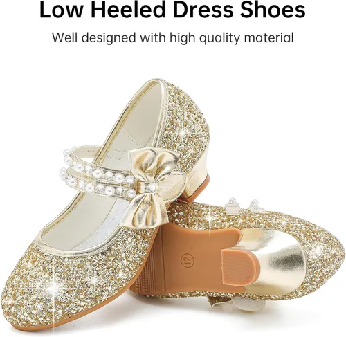Miniatura 4 de Motasha Zapatos de vestir para niñas pequeñas, zapatos de princesa con purpurina Mary Jane para niñas, tacones bajos, fiesta, boda, para niños
