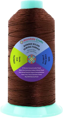 Miniatura 14 de Mandala Crafts - Hilo de nailon para coser cuero, tapicería, mezclilla y para trenzar el pelo; resistente, 1500 yardas, tamaño 69 T70 Marrón