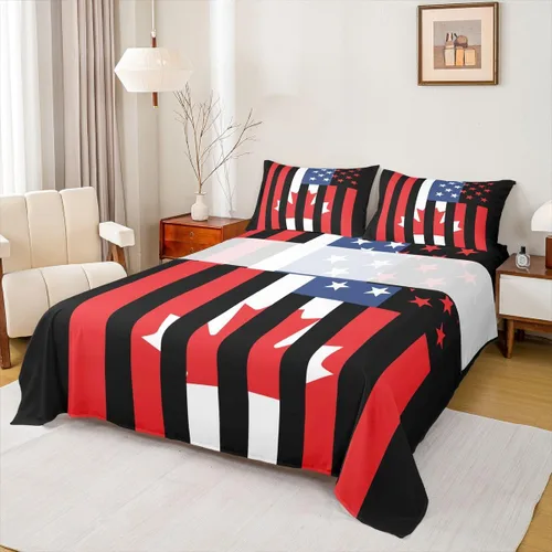Miniatura 27 de Erosebridal Juego de sábanas de la bandera estadounidense tamaño individual, juego de sábanas de hockey para niños y adolescentes, juego deportivo