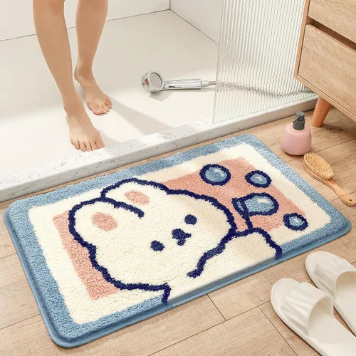 Miniatura 3 de Molesun Tapete de baño de conejo, extra suave y absorbente, lindo, lavable a máquina, tapete antideslizante de animales para bañera, ducha y baño