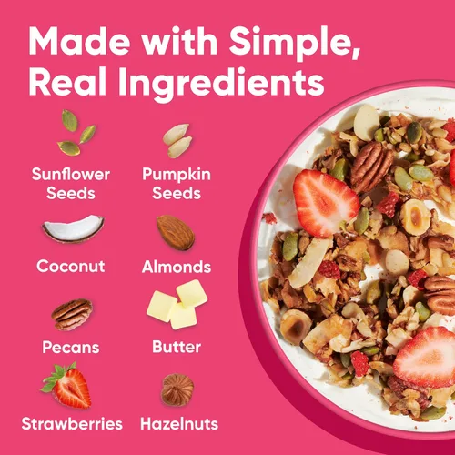 Miniatura 4 de NuTrail Cereal de granola de nuez, vainilla y fresa, sin azúcar añadido, keto, bajo en carbohidratos, sin gluten, sin granos, desayuno saludable, 8