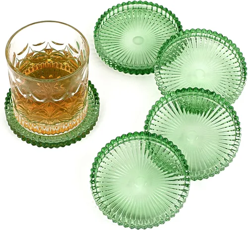 Miniatura 16 de Juego de 5 posavasos modernos transparentes de cristal para bebidas, posavasos redondos y elegantes, bonitos posavasos para mesa de café para Ámbar