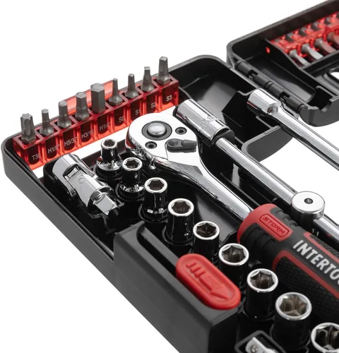 Miniatura 3 de INTERTOOL Juego de llaves de vaso de 57 piezas, unidad de 1/4", SAE y métrica, puntas y zócalos, acero al cromo vanadio de alta resistencia VT08-3657