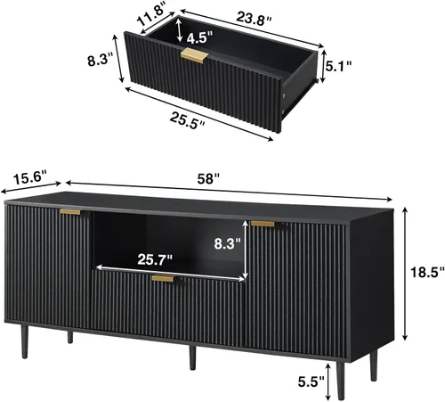 Miniatura 5 de Okvnbjk Soporte de TV negro para TV de 65 pulgadas, consolas de TV para sala de estar, soporte de TV para dormitorio con cajón y almacenamiento