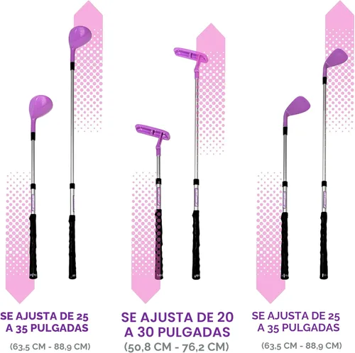 Miniatura 3 de Franklin Sports Juego de Golf para Niños - Juego de Palos de Golf de Plástico Ajustable para Jóvenes - Juego de Golf de Plástico para Niños con Rosa