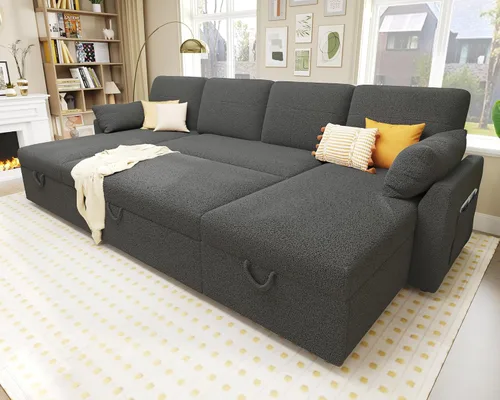 Miniatura 9 de VanAcc - Sofá cama con sofá cama extraíble de 2 en 1 con sofá cama extraíble con chaise de almacenamiento para sala de estar, cómodo sofá cama, Beige