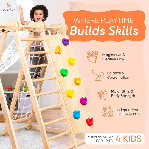Miniatura 6 de Avenlur Gimnasio de juego interior de 8 en 1 – Gimnasio de la selva para niños pequeños de 2 a 6 años – Juego de escalada de madera para patio