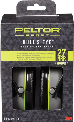 Peltor Protector auditivo Sport Bull's Eye, clasificación de reducción de ruido (NRR) 27 dB, diseño ligero para mayor comodidad y uso prolongado,