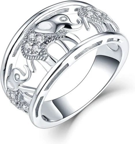 Miniatura 25 de JO WISDOM Anillo de elefante de plata de ley 925 con circonita cúbica
