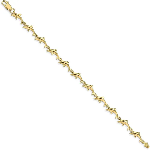 Miniatura 2 de Pulsera de delfín de oro amarillo de 14 quilates 7 pulgadas joyería fina para mujer regalos para ella