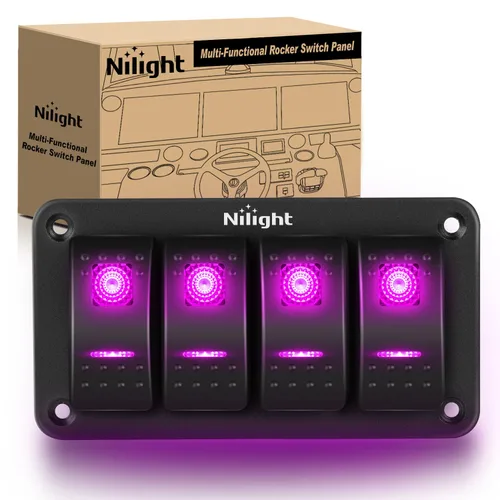 Miniatura 28 de Nilight Panel de interruptor basculante de 2 posiciones, 12V 24V DC, interruptores rojos, aluminio, 5 pines, ON OFF, precableado, impermeable