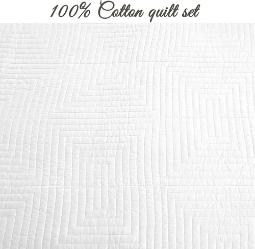 Miniatura 3 de Cozy Line Home Fashions Juego de ropa de cama de edredón de 100% algodón con puntada de cuadros, blanco sólido, cubrecama ligero para todas