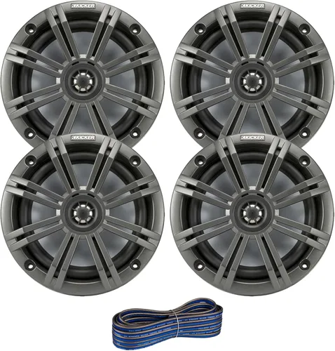 Kicker - 2 pares (4) de altavoces de audio coaxiales marinos coaxiales de 6.5 pulgadas de 2 vías y 195 vatios de potencia máxima con rejillas de