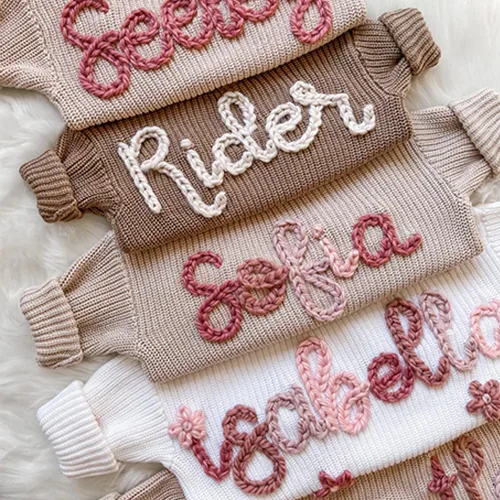 Miniatura 2 de Suéter bordado a mano del bebé con el nombre Personalizado de gran tamaño suéteres de puente de encargo regalo del bebé
