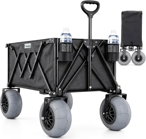 Carro de playa con ruedas grandes para arena, carrito utilitario con marco de acero todo terreno con neumáticos de 9 pulgadas, diseño plegable (Sand