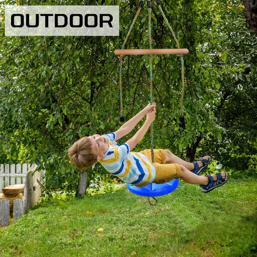 Miniatura 7 de Columpio de disco para niños, columpio de cuerda ajustable, accesorios con barras de mono, 1 mosquetón, 2 correas colgantes añadidas 3 en 1, juego