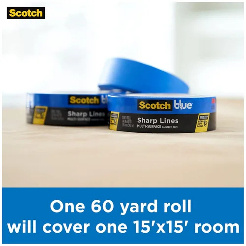 Miniatura 9 de ScotchBlue Sharp Lines - Cinta de pintura para pintor, 1.88 pulgadas x 60 yardas, 3 rollos, azul, cinta de pintura que protege superficies y se