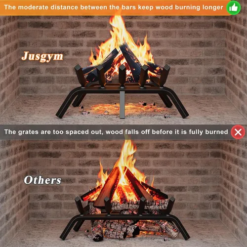 Miniatura 3 de Jusgym Rejilla de chimenea de 17 pulgadas, rejilla de leña de chimenea de acero sólido de servicio pesado con 6 patas de soporte, rejilla de leña