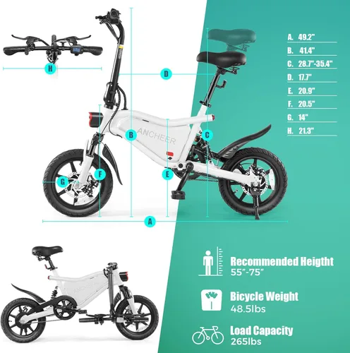 Miniatura 5 de ANCHEER Bicicleta eléctrica plegable para adultos, bicicleta eléctrica de 374 Wh, bicicletas eléctricas de 20 MPH, bicicleta eléctrica plegable