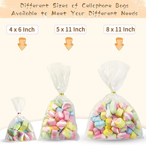 Miniatura 3 de QOIUSO 100 bolsas de celofán: bolsas de celofán transparentes de 5 x 11 pulgadas para dulces, aperitivos, galletas, postres, panadería, envoltura