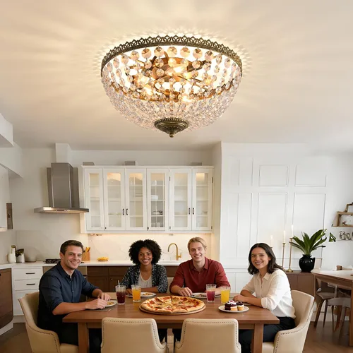 Miniatura 3 de Candelabro de 3 luces estilo Imperio Francés con cristal K9, iluminación con montaje empotrado para techo, lámpara antigua para comedor, entrada