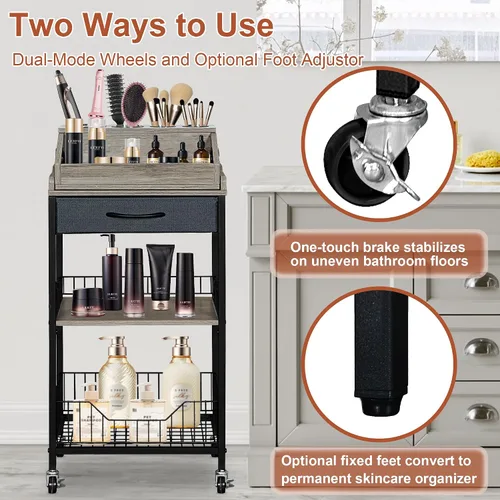 Miniatura 5 de Organizador de Carrito de Maquillaje Grande, Organizador de Belleza 2 en 1 con Ruedas y Soporte para Herramientas de Cabello, Soporte de Maquillaje