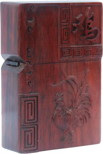 Miniatura 31 de Caja de carcasa de madera natural tallada en palisandro Huanghuali para módulo Zippo (Zodíaco Caballo)