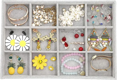 Stratalife Bandeja apilable para joyas, 12 rejillas de terciopelo, organizador de joyas, almacenamiento de pulseras para cajones (12 rejillas)