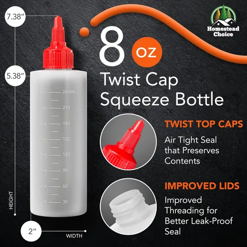 Miniatura 2 de Paquete de 6 botellas de plástico para salsas, botellas exprimibles de condimentos de 8 onzas para líquidos, botella de chorro sin BPA con tapa