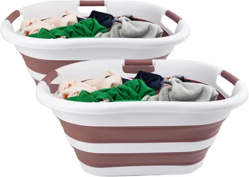 Miniatura 11 de SAMMART Cesta plegable de plástico para la ropa sucia de 40 L (10.5 galones), contenedor de almacenamiento plegable y organizador, tina de lavado