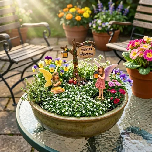 Miniatura 2 de PRETMANNS Fairies for Fairy Garden - Lindos accesorios para un jardín en miniatura al aire libre con figuras y un letrero - Suministros coloridos